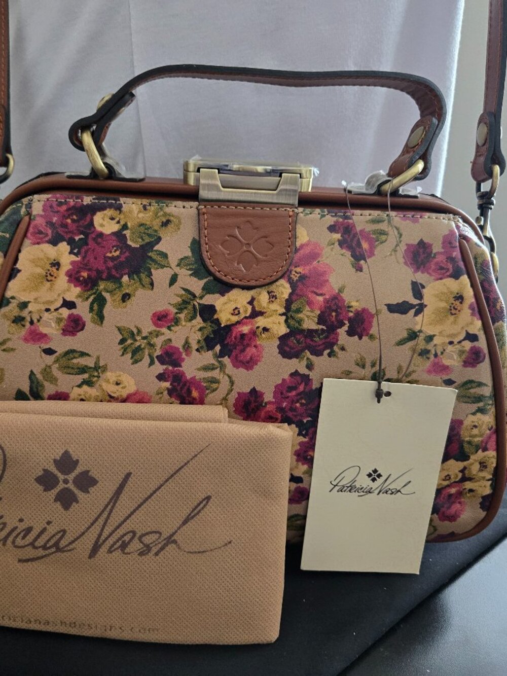 Patricia Nash Floral Frame‑Top Satchel – NWT – Dust Bag Included